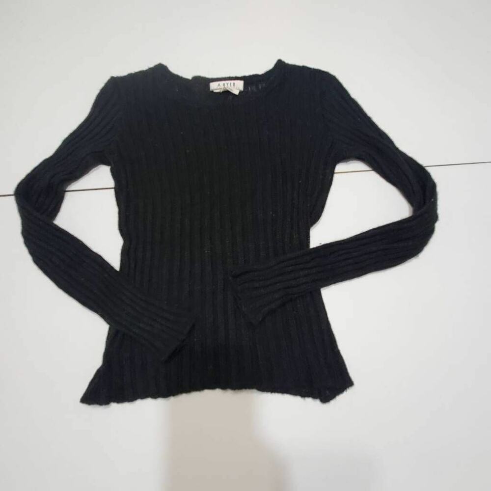A. Byer California Womens Pullover Sweater Black Long Sleeve Jewel Neck Ribbed M